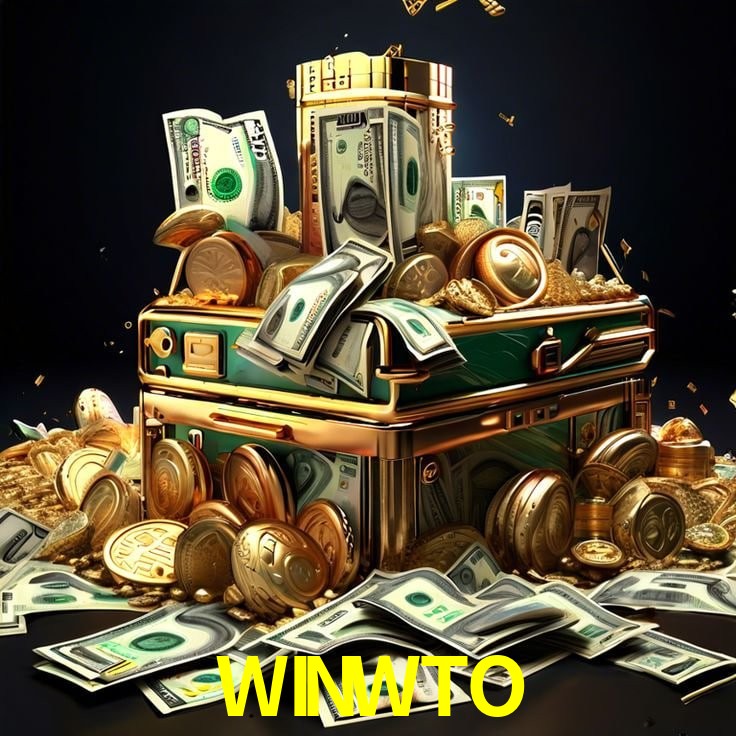 Escena dinámica inspirada en casino con iluminación WINWTO, cartas, fichas e íconos de juegos digitales en un espacio moderno de juegos.
